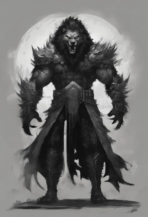 hombre lobo gigantesco lobo humanoide negro.