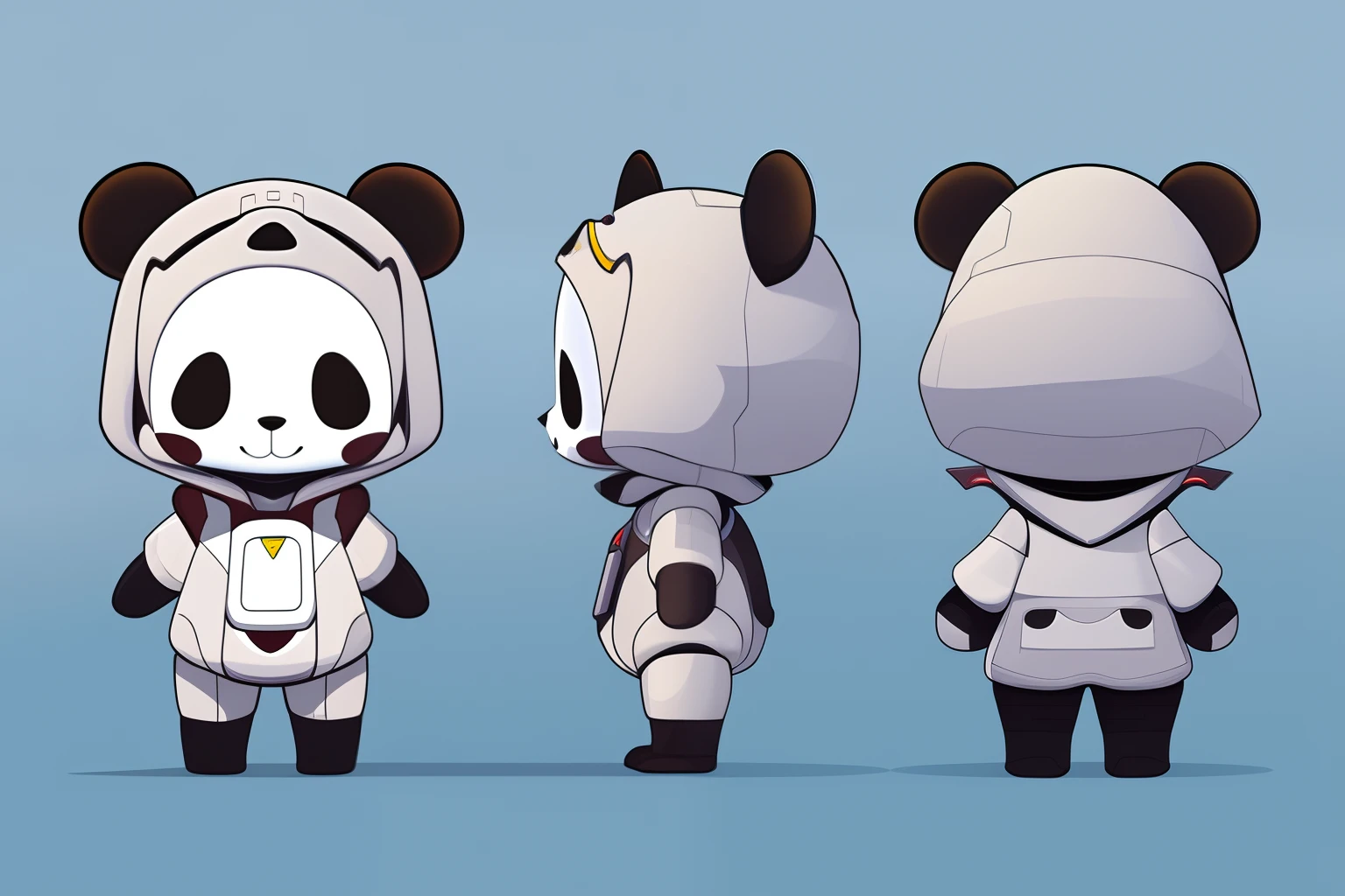 Tres osos panda de dibujos animados vestidos con trajes blancos y negros -  SeaArt AI