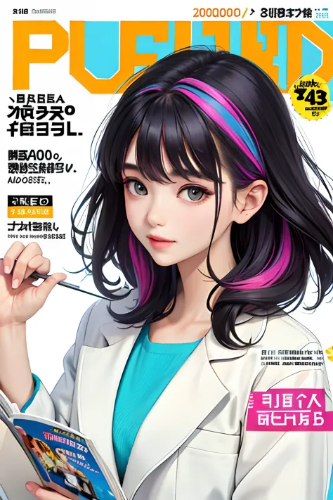 masterpiece, best quality, spring outfit, colorful hair, outdoor, magazine cover ,upper body,