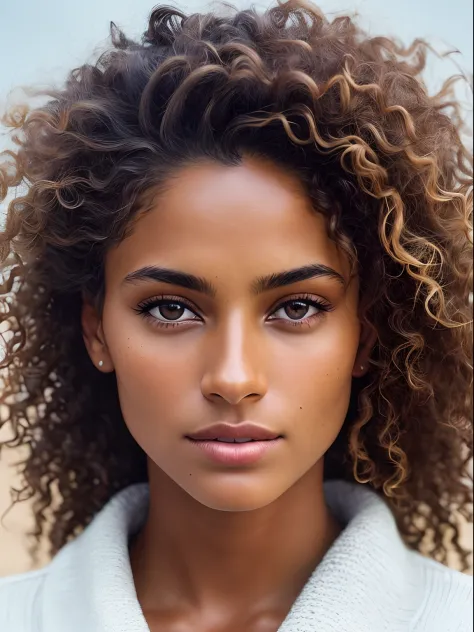 Photorealistic portrait of a stunningly beautiful young tanned Brazilian supermodel without makeup, Extremely detailed light hon...