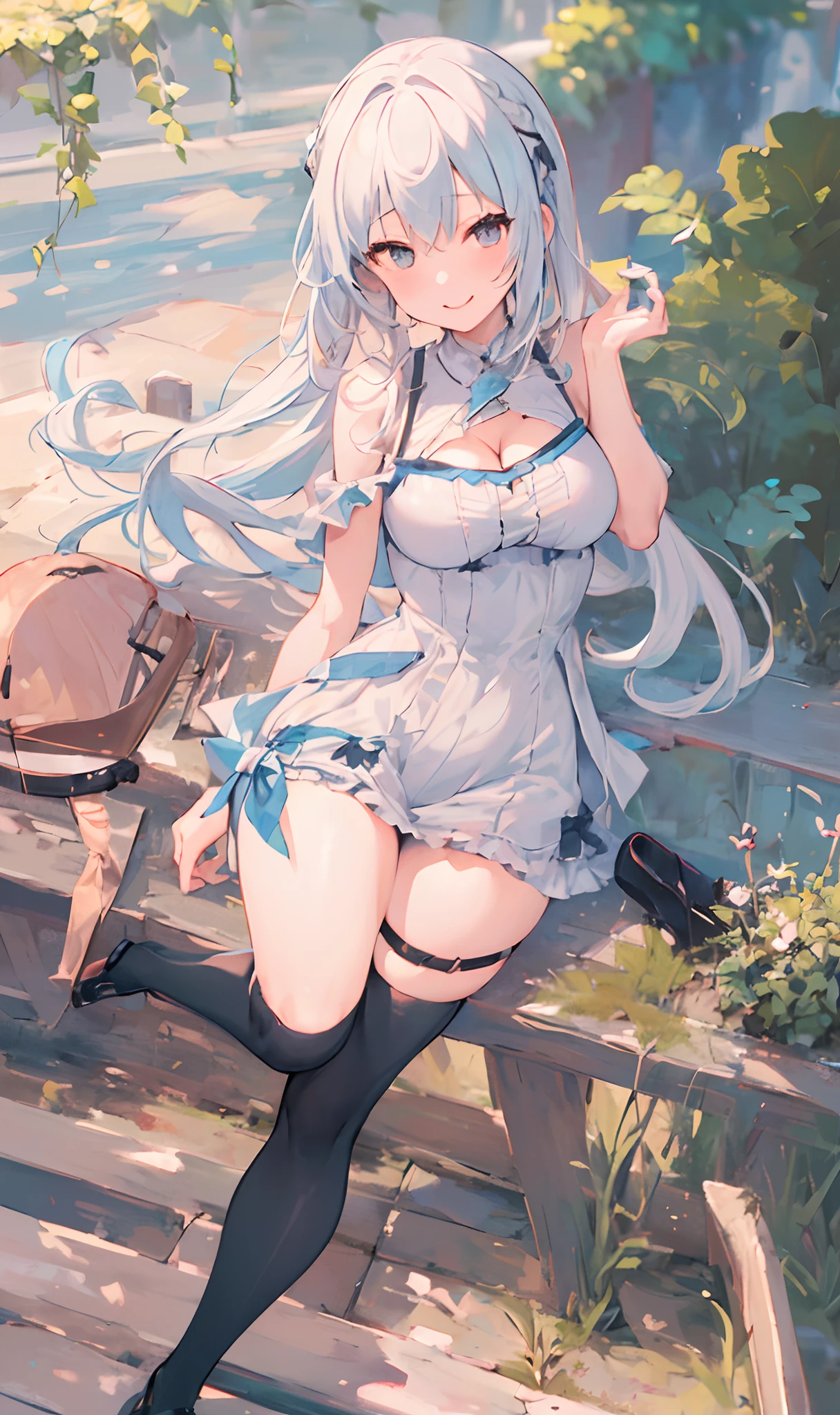 Anime girl sitting on a bench with a backpack and a backpack - SeaArt AI