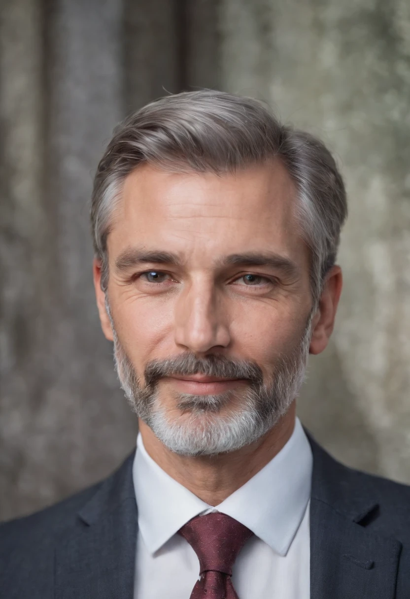 There is a man with a beard and tie smiling, 50 year old man, 8k selfie photography, 45 year old men, some gray hair in his beard, photo of a 50 year old white man, david rios ferreira, selfie of a man, gray beard trimmed, profile picture, headshot profile picture, he has a beard and gray hair