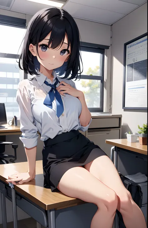 ((s Office、In the company、office building、Office、Beauty Secretary)), unparalleled masterpiece ever, Perfect Artwork, ((a beautiful slender girl、A slender、Perfect female figure)), maturefemale, Narrow waist, Looking at Viewer, Kamimei、enchanting posture, cl...
