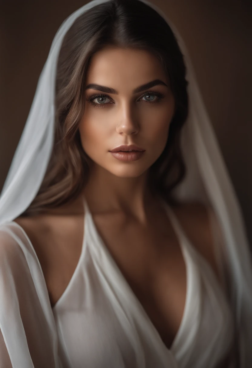 A woman in a white dress and veil posing for a photo - SeaArt AI