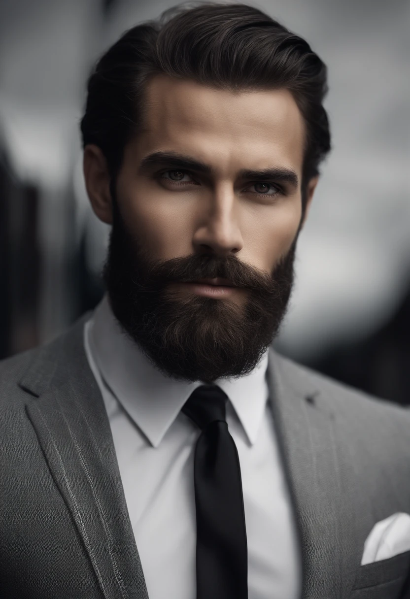 en haut、Faire un bel homme dans la trentaine toyally nu montrant son , PDG, cheveux et barbe bruns, (Homme en costume noir et cravate), ), (Utilisez une barbe,) Attractive and serious look, cheveux noirs courts, Elegant and elegant, Shave Tightly Fitting in Suit and Strong Body, (highly quality, Realistic images), Dark and light black on image background, Style de film, ((premier quality, 8k, шедевр), Ultra High Definition Photo, (Beautiful detailed faces, detail skin texture, Hyperdetailed body:1.1)