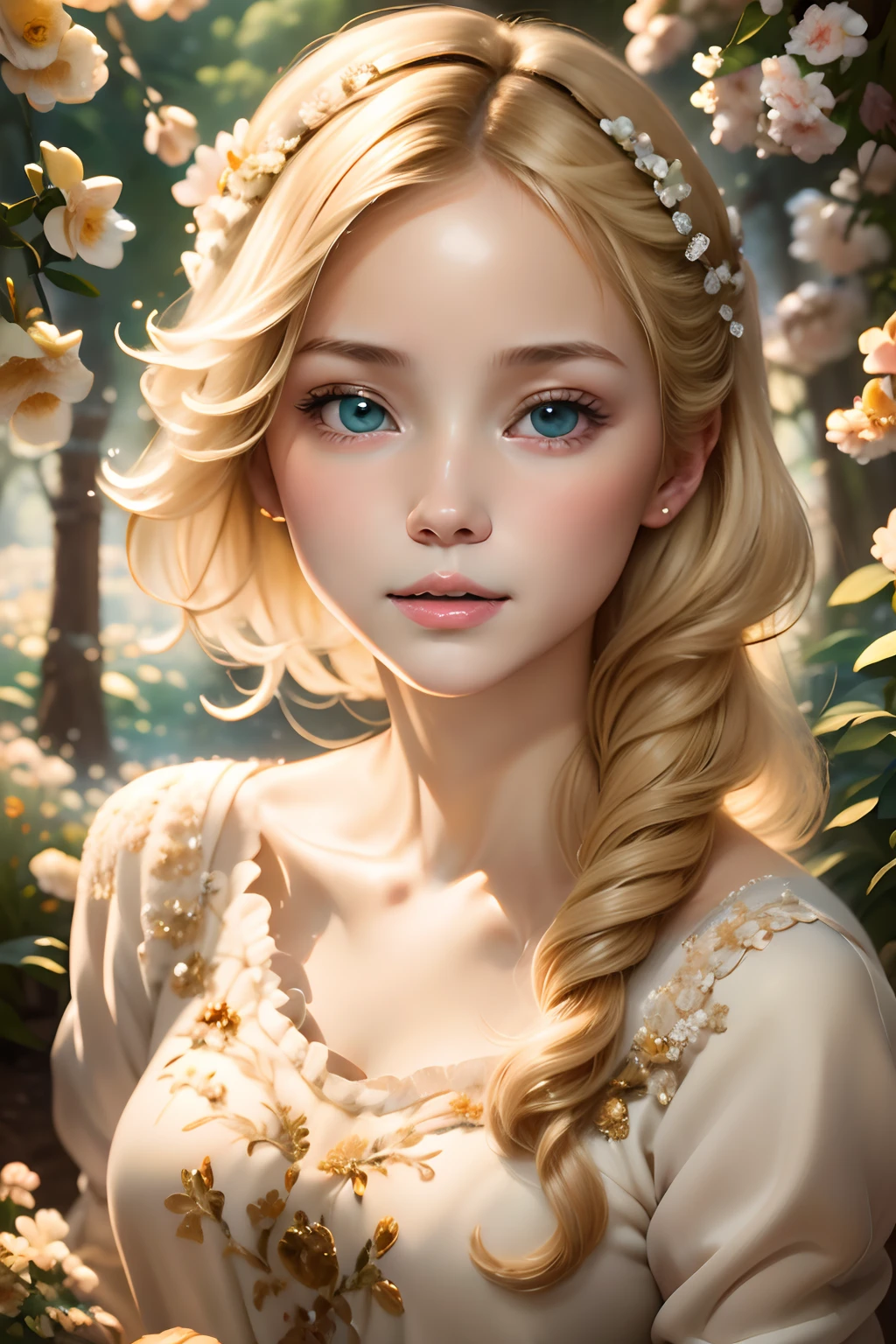 masutepiece, Best Quality, extremely delicate and beautiful girl,extremely delicate and beautiful, world masterpiece theater, Ultra-detailed, Highly detailed, Best Quality, Blonde hair, hight resolution, Extremely detailed,1girl in, Best Quality, Illustration, Looking at Viewer, Impasto, canvas, Oil Painting, Realistic, realist ,Real,