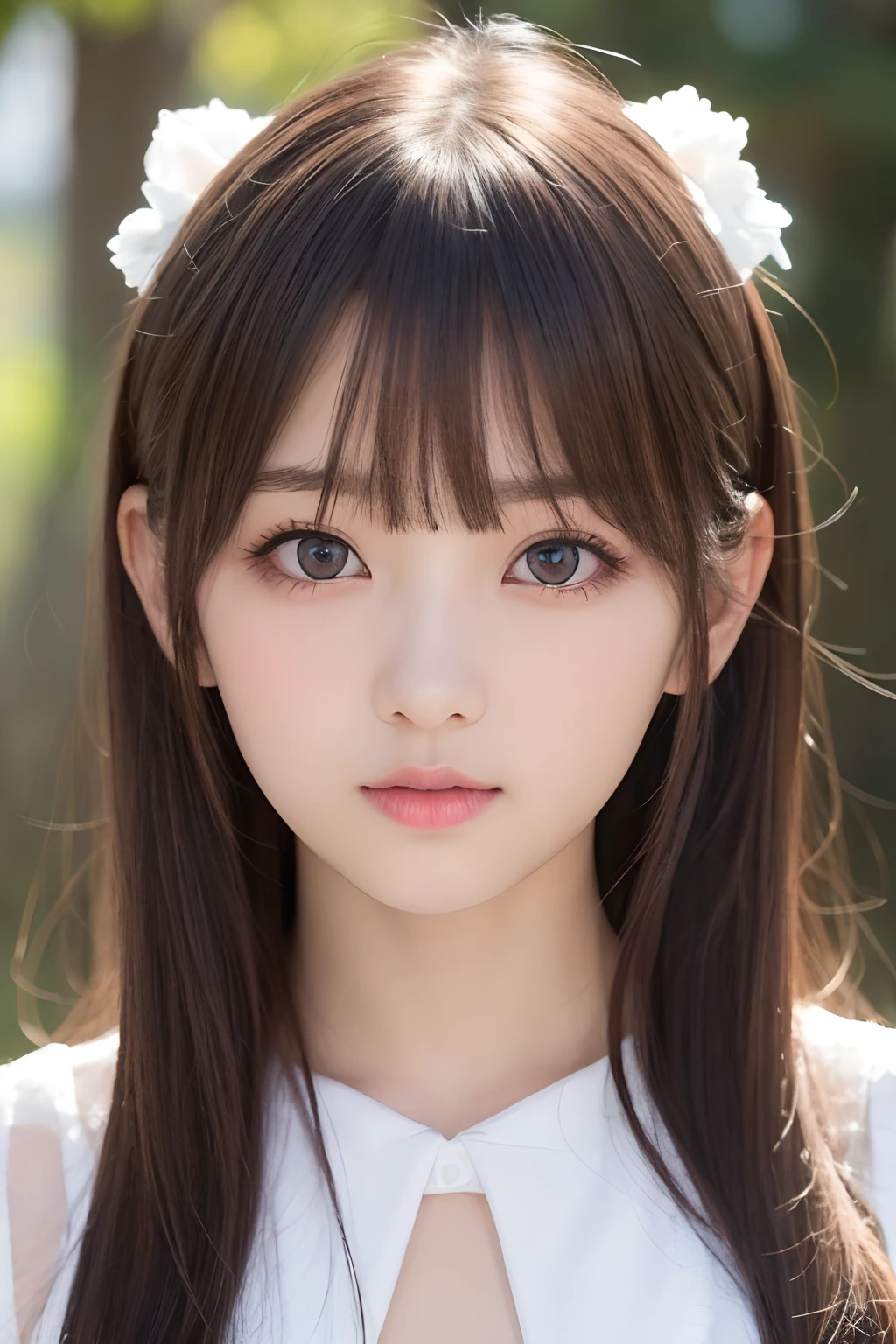 masterpiece, Best Quality, One girl, (a beauty Girl, kawaii:1.3), (:1.3), Very fine eye definition, (Symmetrical eyes:1.3), (stage), (idol costume:1.3), beautiful breasts, Brown eyes, Parted bangs, Brown hair, (eyes and faces with detailed:1.0)