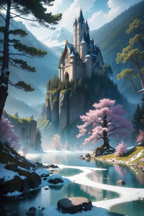 （tmasterpiece，top Quority，best qualtiy，offcial art，Beauty and aesthetics：1.2），（Fairy tale style landscape，springtime，夏天，autumnal，Winters，High hills，flowingwater，ln the forest，the ocean，uni，rainforests，snowfield：1.3），