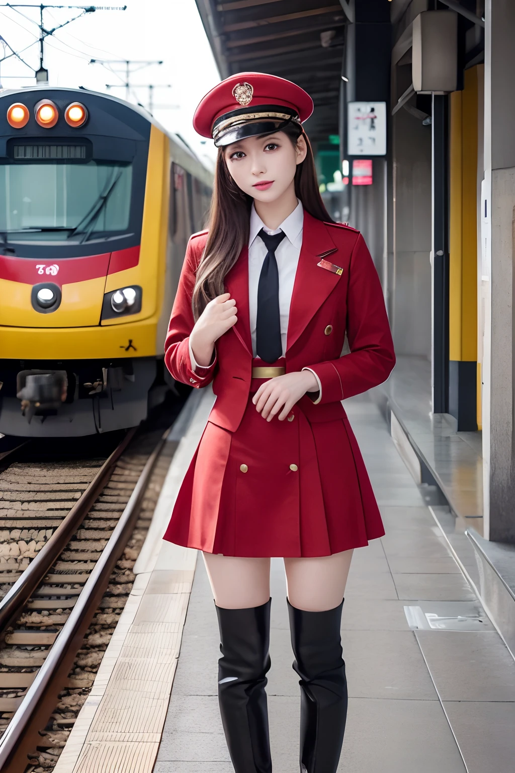 鉄道アイドル、リアルな照明、傑作13、生写真12、超リアルなポートレート、美しい日本の女の子、20歳、青白い肌16、美しい目、非常に詳細な目と顔、フルリアル 5281