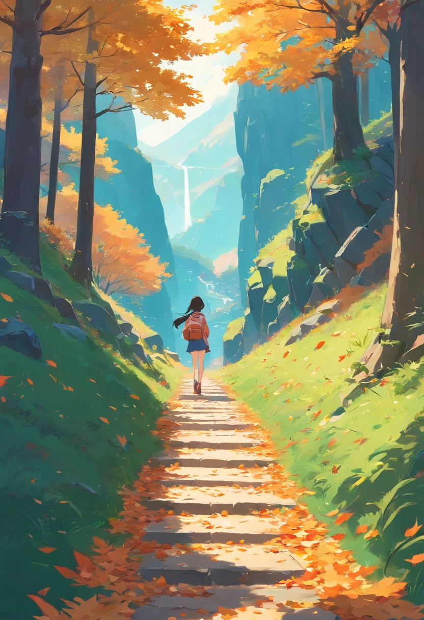 Fallen leaves on a mountain path, atey ghailan 8 k, inspired by sylvain sarrailh, Makoto Shinkai Cyril Rolando, Concept art wallpaper 4K, digital painting concept art, cyril rolando and goro fujita, Inspired by Atey ghailan