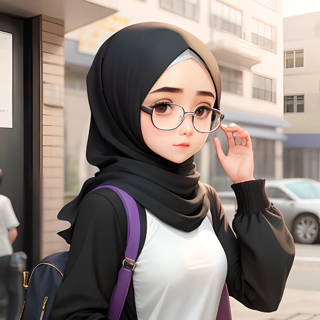 There is a woman wearing glasses and a black scarf - SeaArt AI