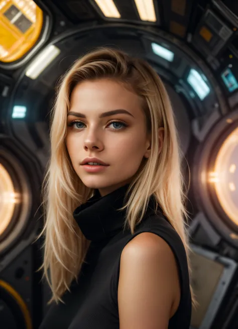 A stunning intricate full color portrait of (sks woman:1), wearing a black turtleneck, inside a futuristic spacesuit, in a space station, epic character composition, by ilya kuvshinov, alessio albi, nina masic, sharp focus, natural lighting, subsurface sca...