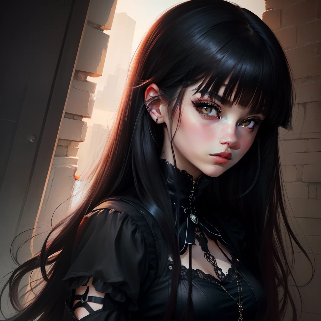 A close up of a woman with long black hair wearing a black dress - SeaArt AI