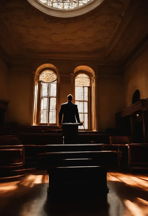 man in suit preaching aggressively from a pulpit and his shadow ...