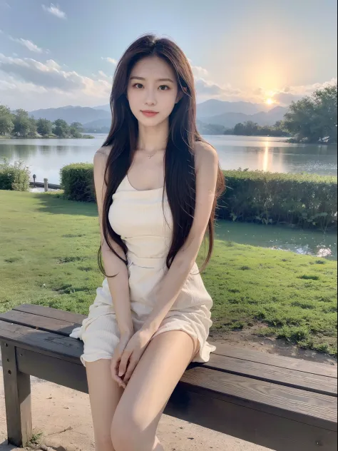 On a spring dusk，The gentle goddess sits on a bench by the lake。She caressed the rippling waves on the lake，Gently blow the long hair that radiates in front of your forehead。Enjoy the gentle breeze caress，The temperature of tranquility and comfort pervades...
