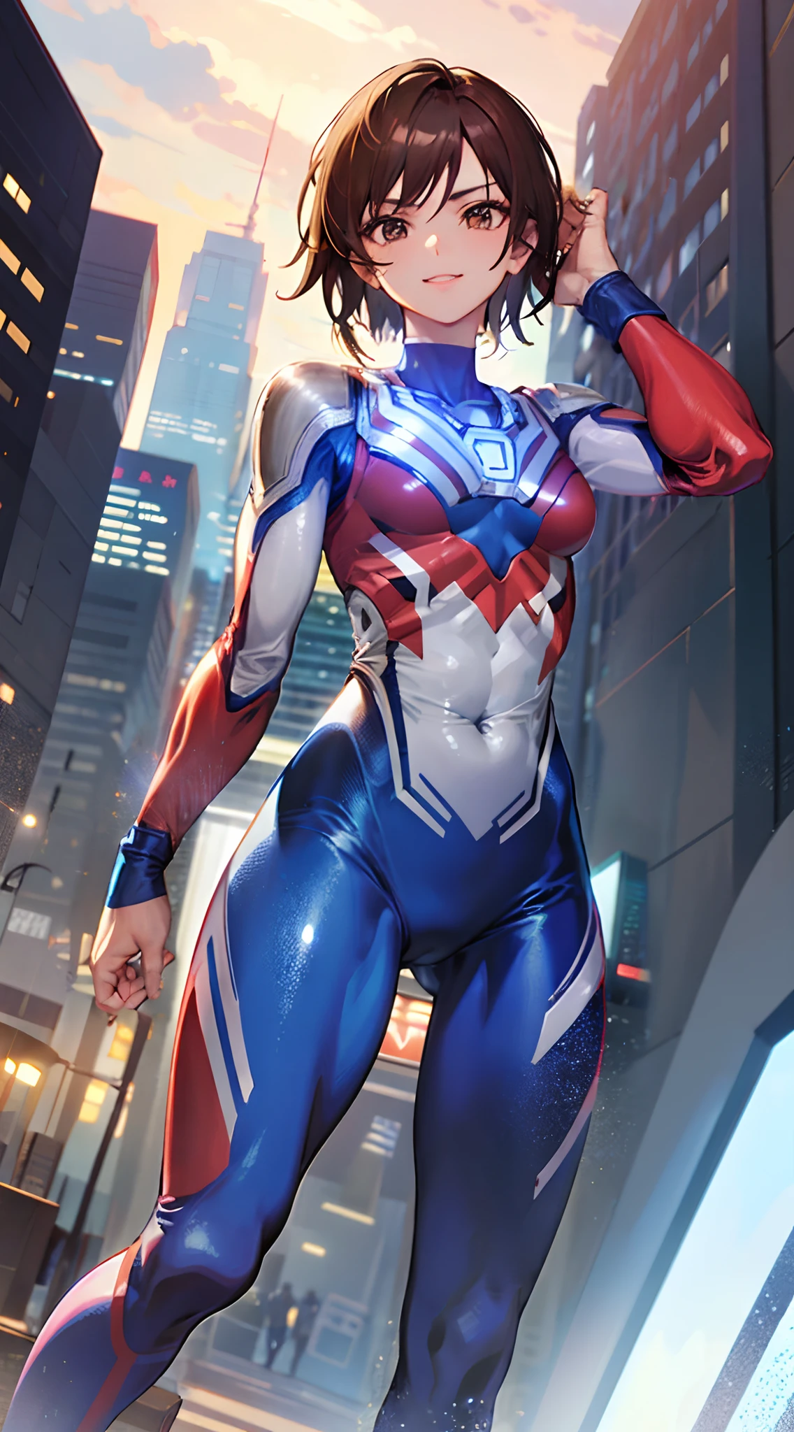Bodysuit Ultraman vermelho e azul、Abdominais treinados、Bíceps treinados