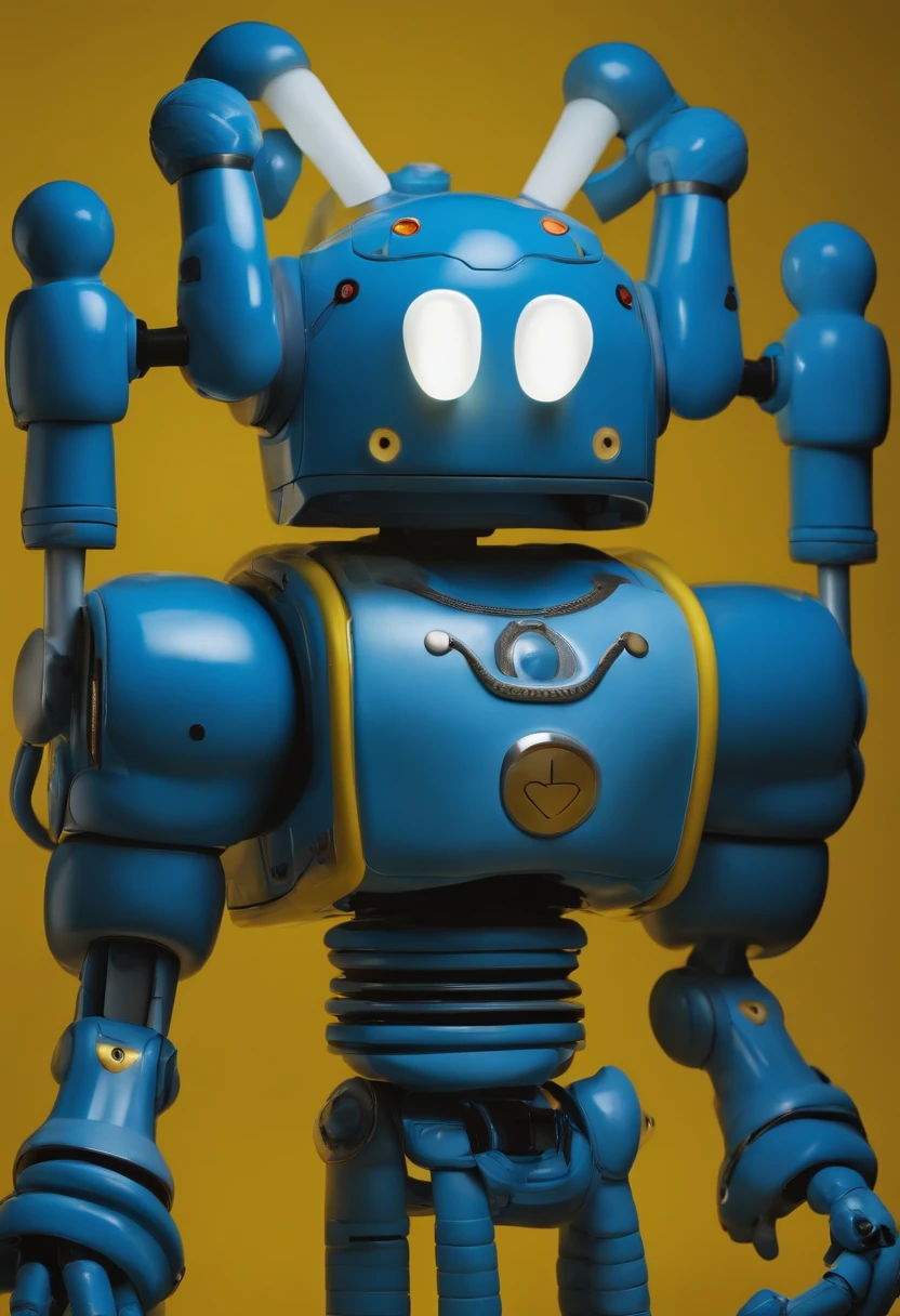 There is a blue robot with a white nose and a yellow background - SeaArt AI