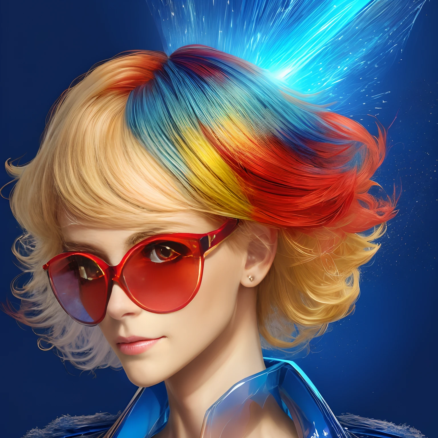 / illustration,

perspicacity,

perturbado,

Perfect Double Exposure Technique,

 retrato de Juddy abade, Estilo anime ""Two-tone blonde and red hair with futuristic transparent blue glasses""


Bright Sparks

Smooth and shiny texture,