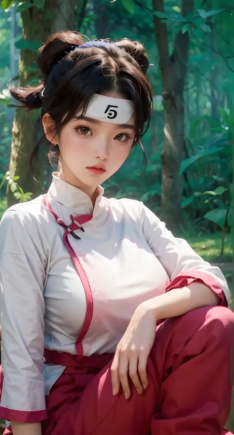 Real life adaption of this character, Korean teen beauty face,looking to viewer,realistic same pink with realistic headband made...