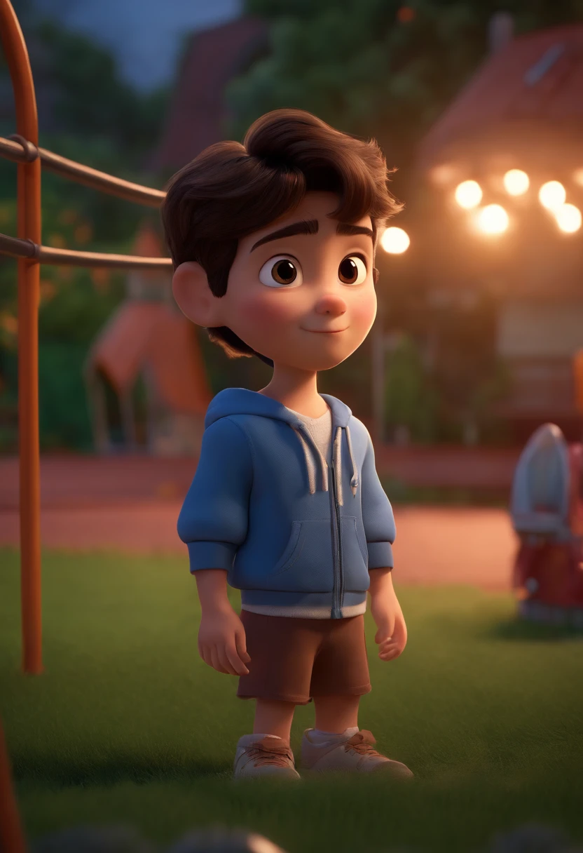 (Pixar 1.23 style) 1 boy ((upper body front, bust shot)), solo, cute kid, brunette, pretty tracksuit, boy, korean , playground, ((masterpiece, highest quality)), (composite lighting)