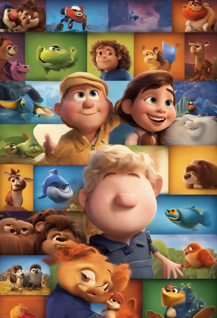 A poster of the movie cloudy with many characters - SeaArt AI