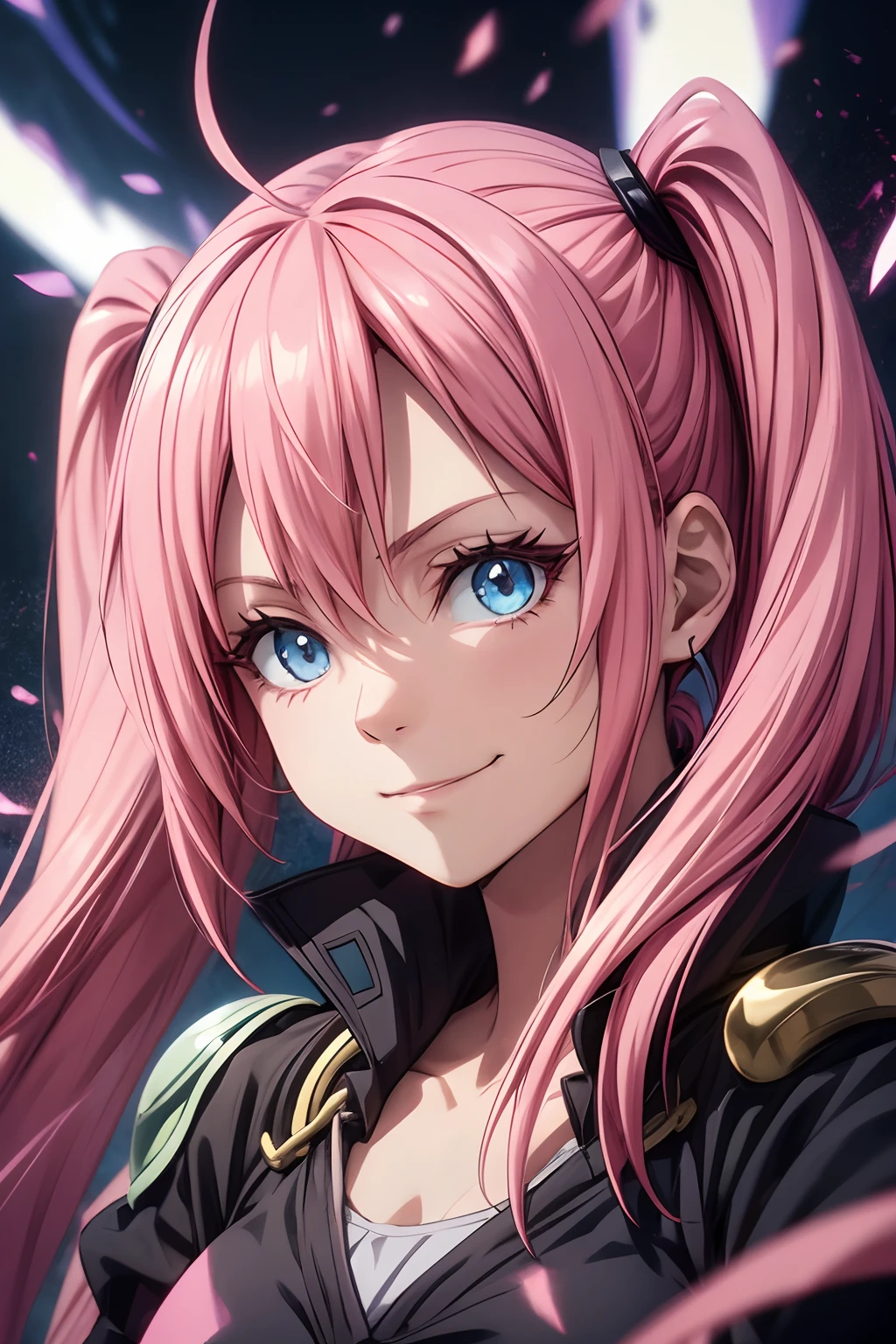 Milim Nava de tensei shitara slime datta ken, pink hair, long hair, twintails, eye reflection, glowing eyes, evil smile, chiaroscuro, cinematic lighting, jpeg artifacts, ray tracing, drop shadow, anime, Minimalism, Sony FE, masterpiece, UHD, super detail, high quality, 16k, highres, anatomically correct