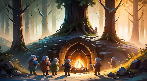 The 7 dwarves work in a coal mine in an enchanted forest