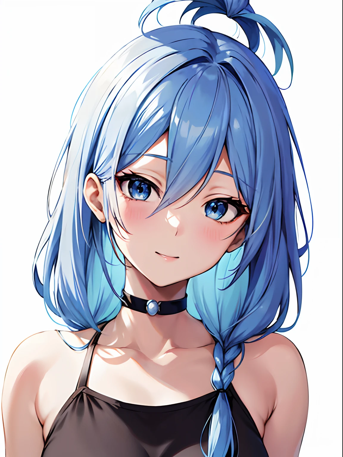 Anime girl with blue hair and black top - SeaArt AI