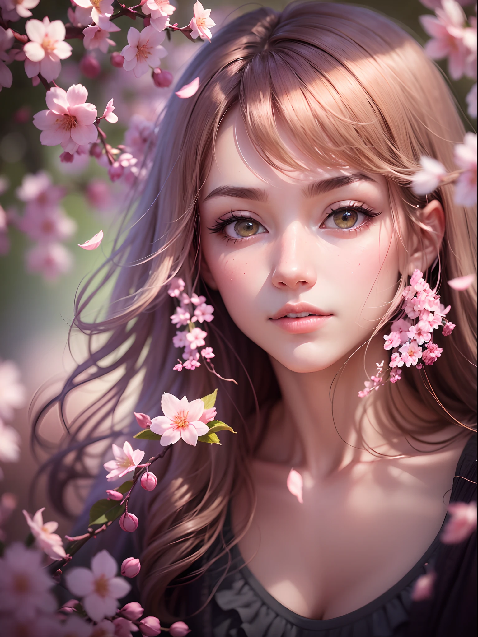 a closeup oF cherry blossoms, 现实主义, 当代艺术, reFlective light, 光线追踪, 色差滥用, 佳能, F/1.8, 散景, 过度接触, 超级细节, 高质量, 8千