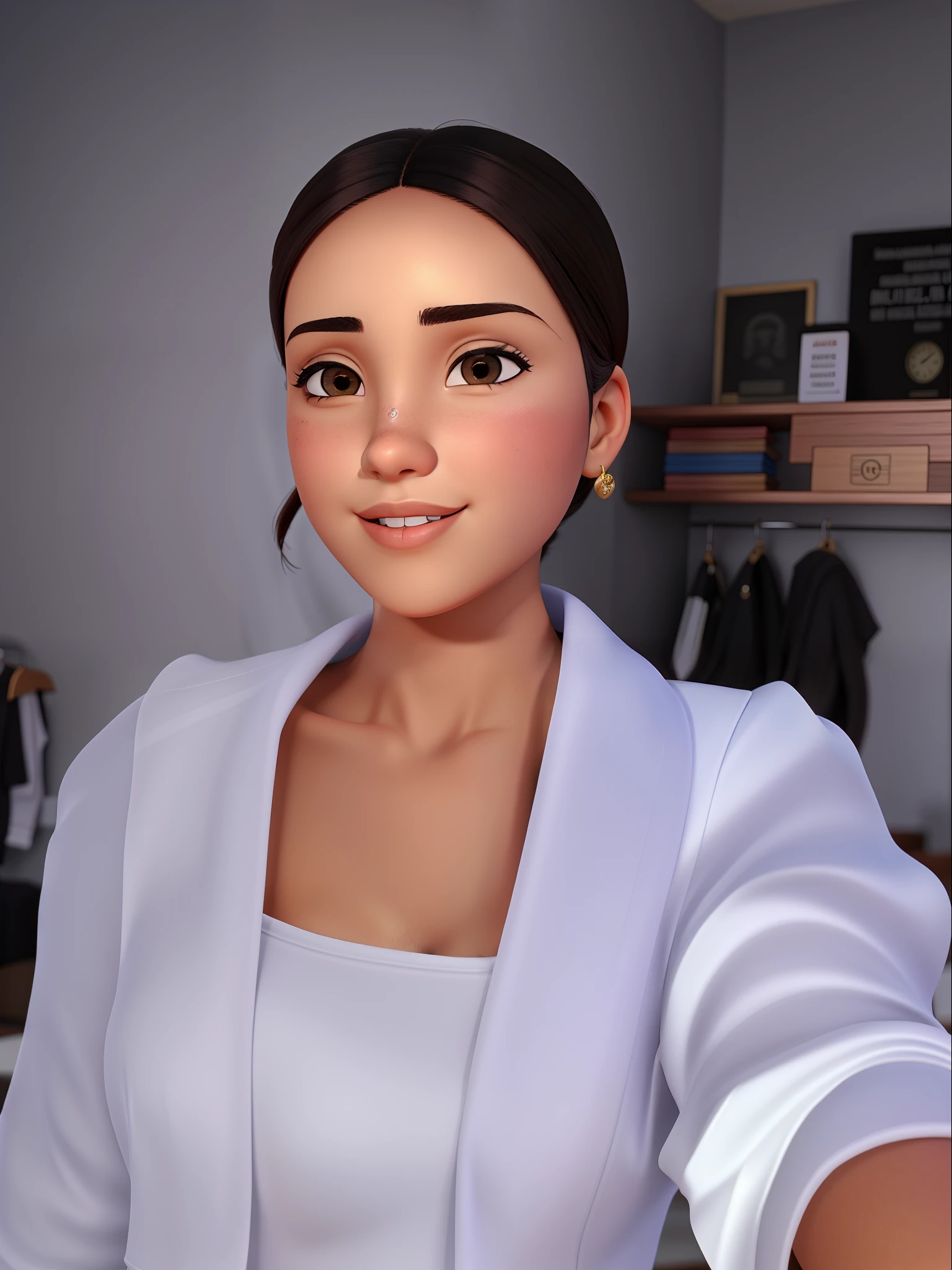 A close up of a cartoon woman in a white dress and jacket - SeaArt AI