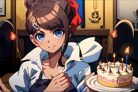 aoi asahina, 1girl, cute,smiling,  birthday celebration, birthday cake, blowing out candles, cute anime girl, best quality