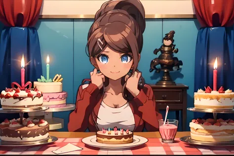 aoi asahina, 1girl, cute, birthday celebration, birthday cake, blowing out candles, cute anime girl, best quality