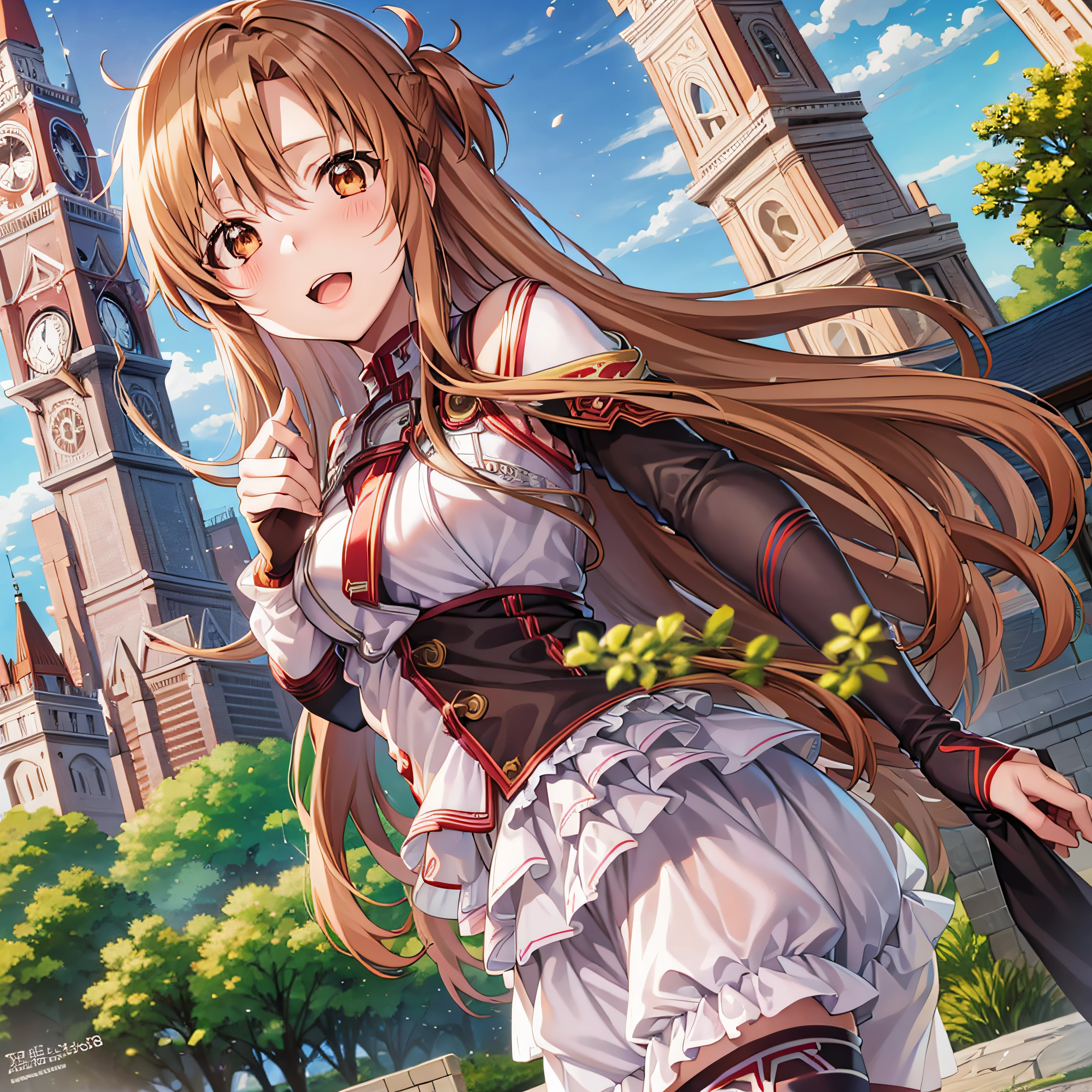 hight resolution, best pictures,Yuuki Asuna , super precision,、[3D images:1.35]、[[In high-quality anime、Cute Asuna with brown hair and brown eyes:1.15]]、high-school uniform、a park