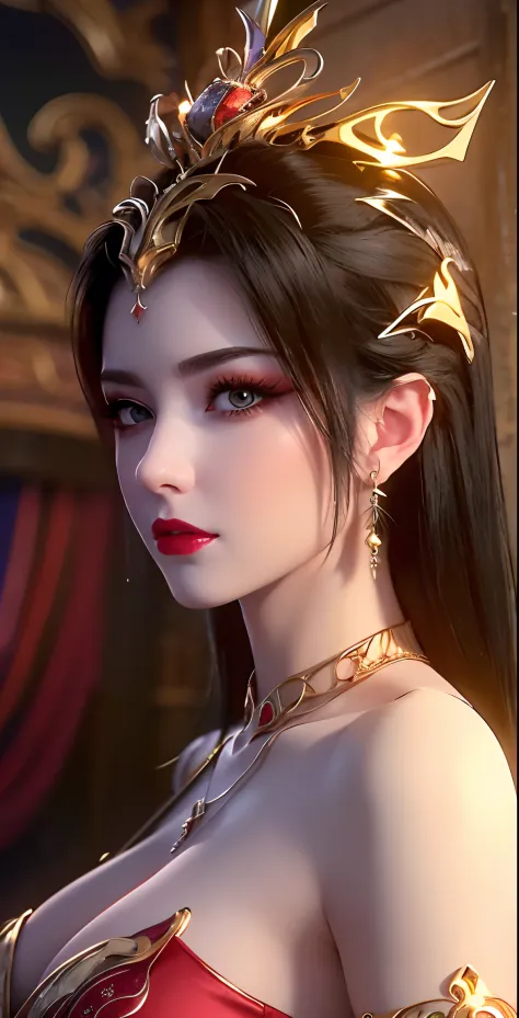 "An extremely beautiful queen,(best quality,4k,highres,masterpiece:1.2),ultra-detailed,(realistic,photorealistic,photo-realistic:1.37),beautiful queen,naked,sparkling crown,colorful gemstones,golden scepter,elegant pose,nude,soft lighting,vibrant colors,de...