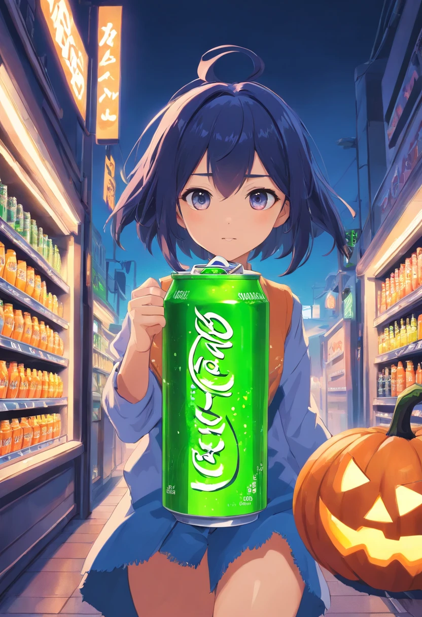 Anime girl holding a can of soda in a grocery store - SeaArt AI