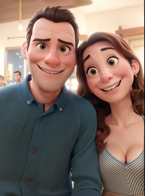 Casal feliz, estilo disney pixar, alta qualidade, melhor qualidade