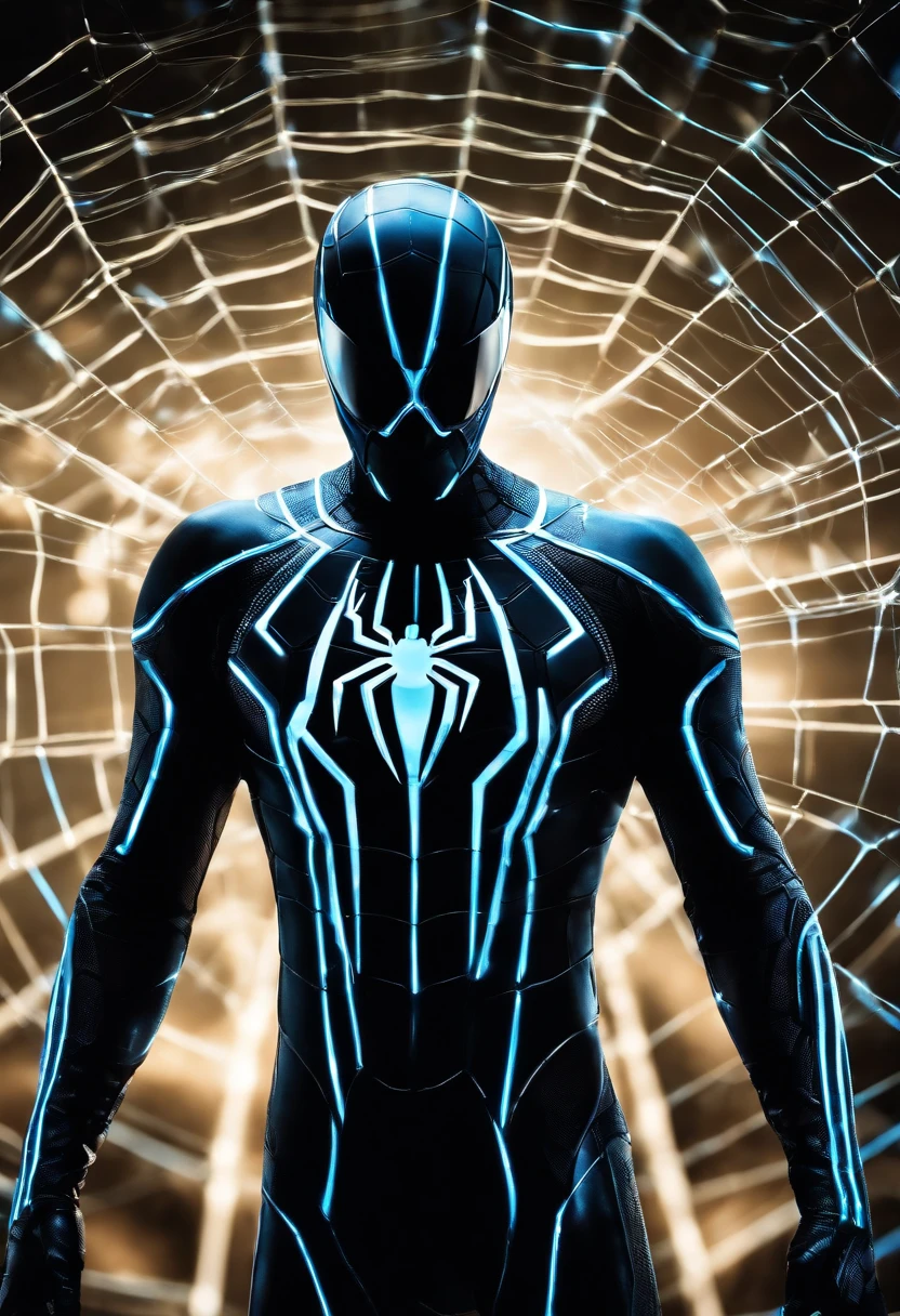 Tron Combined with Spiderman, tron legacy, battle pose, crystal clear  image, intricate details - SeaArt AI