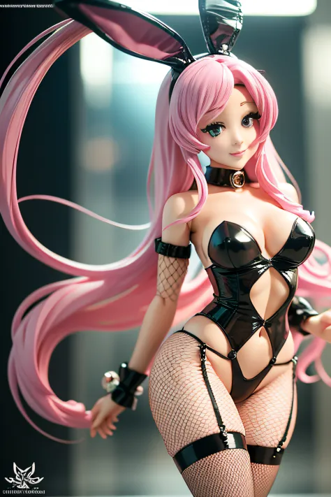 arafed image of a woman ((Ariana Grande)) in (fishnet stockings) and bunny ears, bunny girl, ultrarealistic sweet bunny girl, pop up parade figure, seductive anime girl, playboy bunny, anime figure, anime figurine, with long floppy rabbit ears, seductive. ...