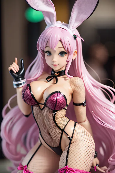arafed image of a woman ((Ariana Grande)) in (fishnet stockings) and bunny ears, bunny girl, ultrarealistic sweet bunny girl, pop up parade figure, seductive anime girl, playboy bunny, anime figure, anime figurine, with long floppy rabbit ears, seductive. ...