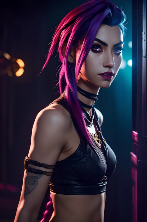 Jinx from League of Legends, (high detail skin:1.2), (high detail face), sexy clothing, (photo-realistic:1.4), best quality, Mas...