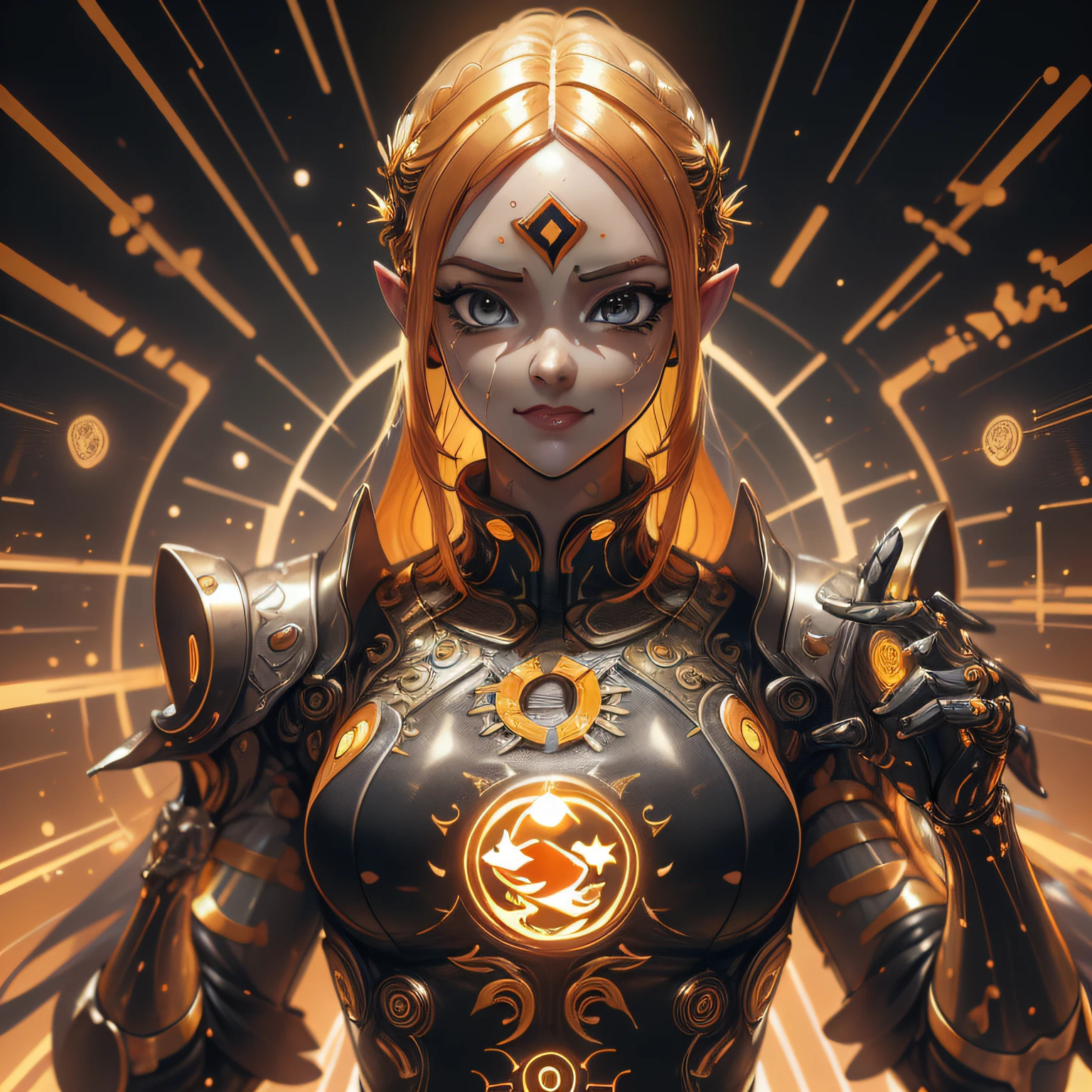 1 girl, Chinese_Clothes, liquid silver and orange, Cyberhan, Cheongsam, CIDADE CYBERPUNK, dynamic pose, "Diretor Escanor" Lyon escanor preto detalhado fones de ouvido luminosos, glowing hair accessories, cabelos longos, brincos brilhantes,  (" OFICIAL ESCANOR OOWER") colar brilhante, Cyberpunk, Cidade de alta tecnologia, full of mechanical and futuristic elements, ""Nanatsu escanor", Futuristic, Tecnologia, glowing neon, laranja, luz laranja, Tule Transparente, transparent streamers, laser, digital background urban sky, (((PELE ESCANOR)))lua grande fim escanor, with vehicles, best quality, master part, 8k, poder do personagem da borda Escanor fogo preto claro Lyons , Super alto detalhe, alta qualidade, A mulher mais bonita dos seres humanos, micro sorriso, face frontal e simetria esquerda e direita, ear decoration, Alunos bonitos, efeitos de luz, Dados visuais, cabelos brancos prateados, textura facial super detalhe