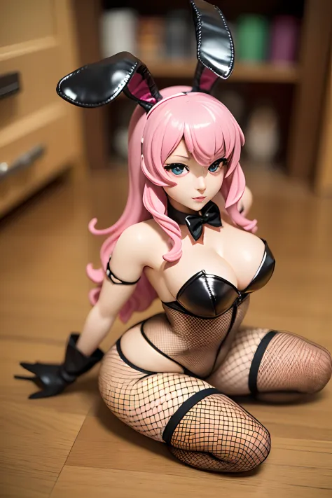 arafed image of a woman ((Shym)) in (fishnet stockings) and bunny ears, bunny girl, ultrarealistic sweet bunny girl, pop up parade figure, seductive anime girl, playboy bunny, anime figure, anime figurine, with long floppy rabbit ears, seductive. highly de...