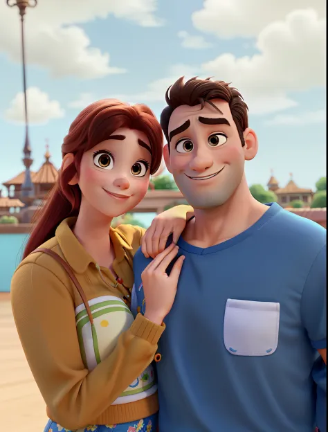 Casal feliz estilo Disney Pixar