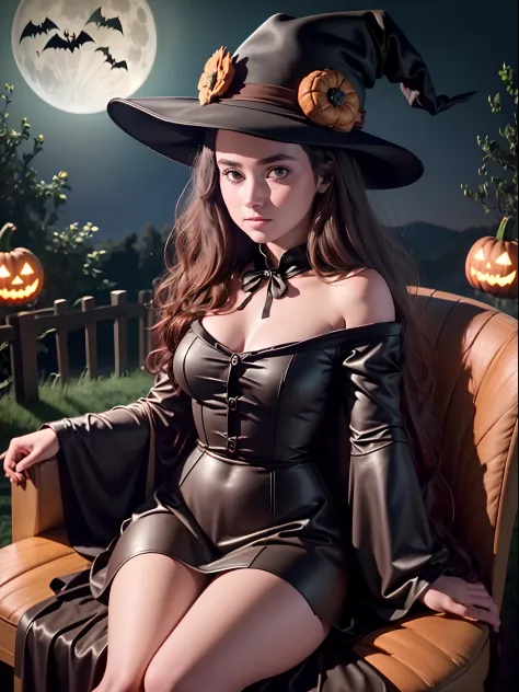 masterpiece, best quality, high quality, ultra quality, 8k, uhd, sony color, a girl wearing a halloween costume, halloween hat, ...