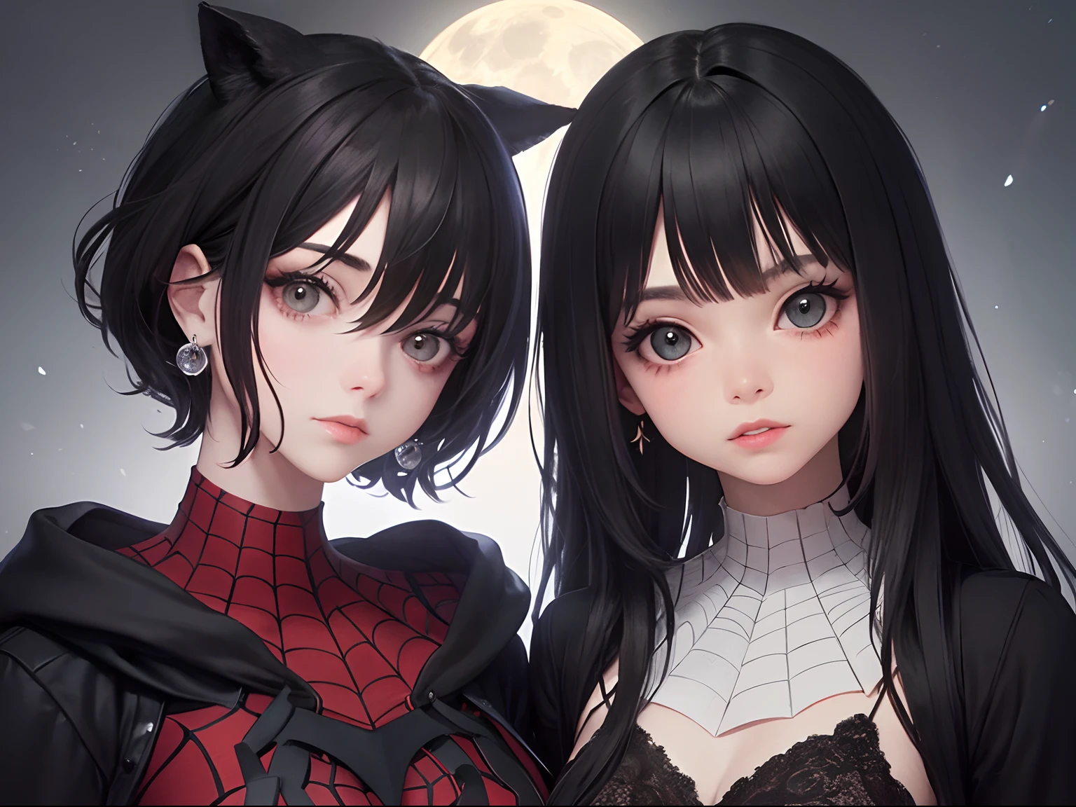 Anime girl with black hair and cat ears and a spider - man - SeaArt AI