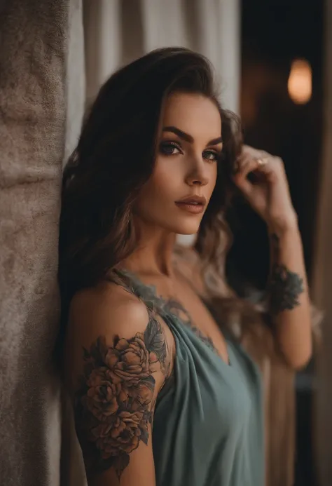 A woman with a tattoo on her arm and a black dress - SeaArt AI