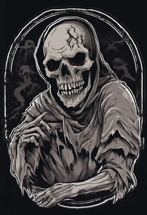 /imagine prompt: zombie ghost illustration for a sticker with a black background, in bold outline style, jagged edges, trashcore, light shading --v 5.2