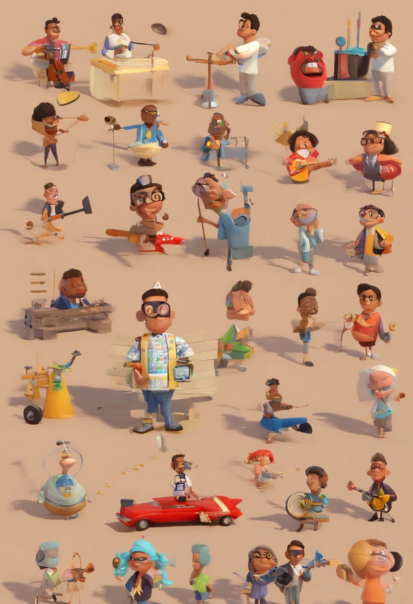 A close up of a bunch of cartoon characters on a beach - SeaArt AI