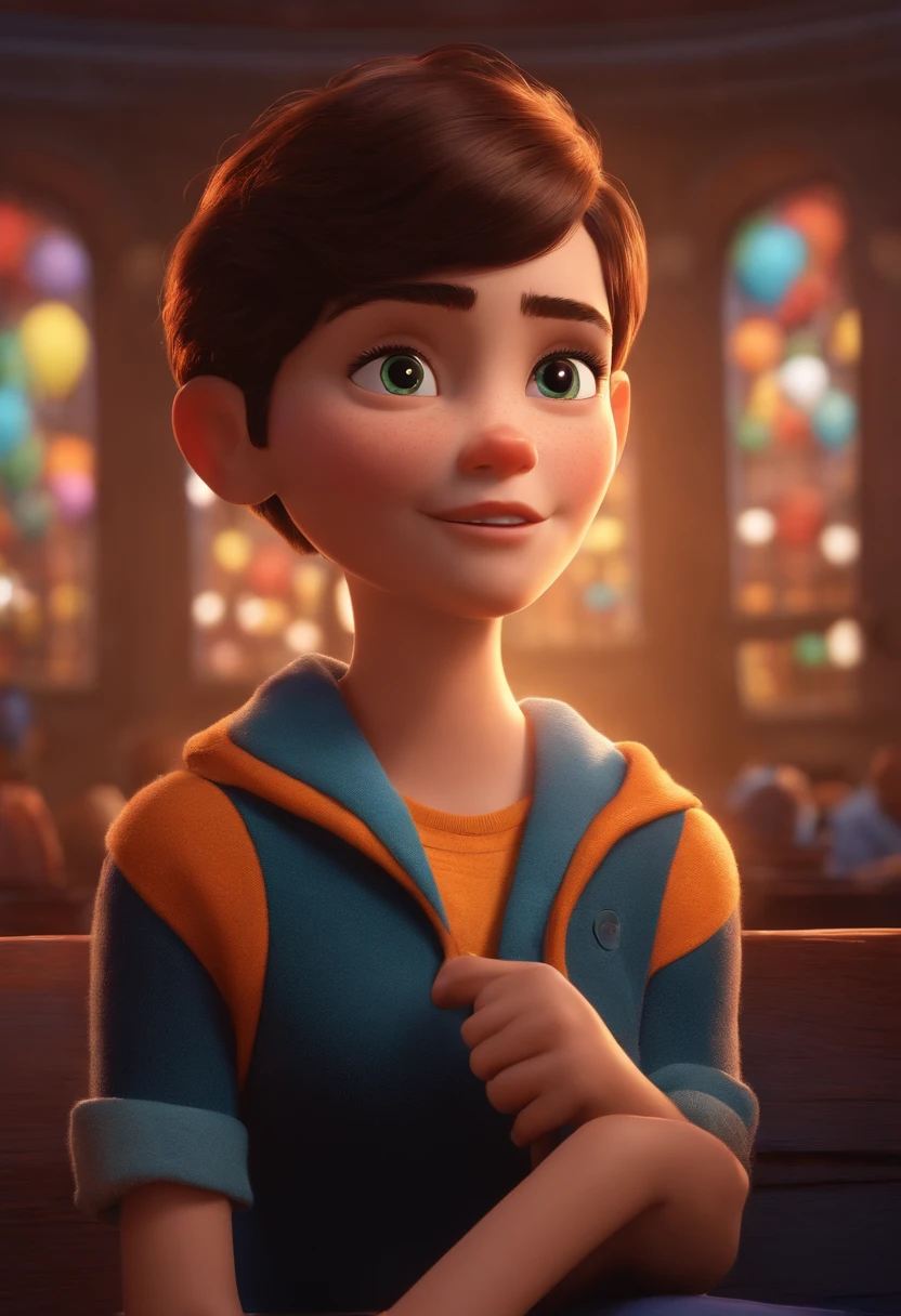 película Marketing 2023 estilo películas de Pixar, con nombre "norte-mercadeo", póster, Con una joven morena de pelo corto y una camiseta negra delante de los brazos cruzados..