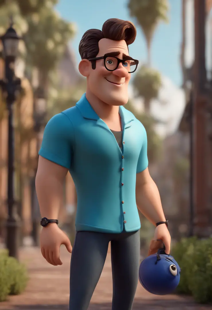Cartoon character of a man with black glasses and a blue shirt, animation character, Caractere estilizado, animation style rendering, 3D estilizado, Arnold Maya render, 3 d render stylized, toon render keyshot, Personagem 3D, Personagem 3D, 3d rendering stylized, 3 d character render, personagem de desenho animado, Personagem de close up, Pose de personagem,  (Estilo Pixar) (master part:1.2) (Bokeh) (best quality) (pele detalhada) (textura detalhada) (8k) (argila) (Cinematic lighting) (foco nítido